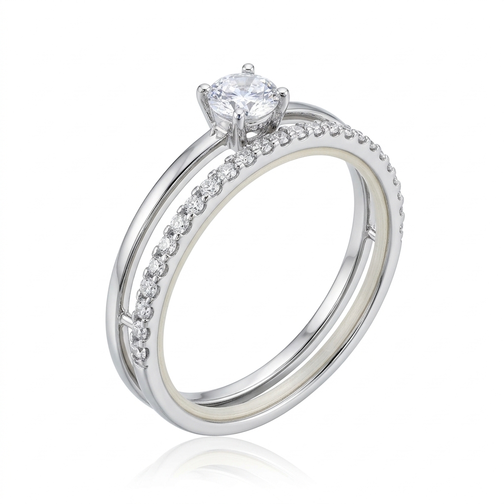 Ring in White Gold 18k with Cubic Zirconia and Nylon — Rings — White Gold 18k