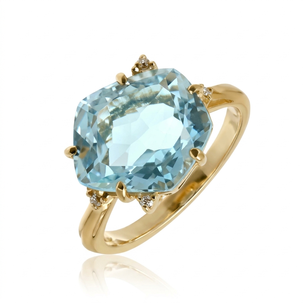 Anel em Ouro amarelo 18k com Blue Topaz — Anéis — Ouro amarelo 18k