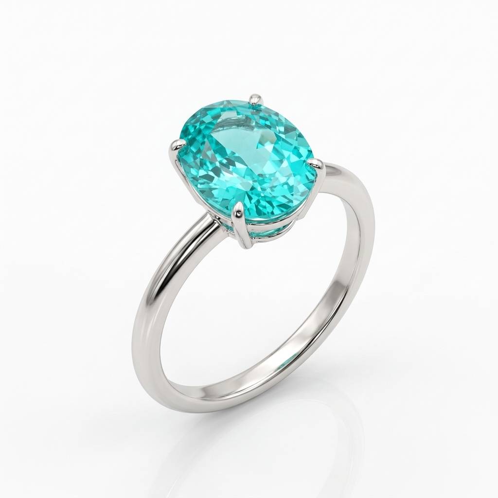 Ring in White Gold 18k with LAB.TURMALINE PARAIBA — Anillos — Oro blanco 18k